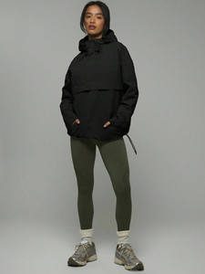 Femme Vintage Nylon Demi Poche Zip Détail Logo À Capuche Anorak Veste Long Coupe-Vent Baggy Surdimensionné Caractéristiques Motif Solide - Product Image 2