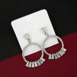 Urthn Ethnic Style Silver Plated AD Stone <b>Drop</b> <b>Earrings</b> 1315841-Wedding Party Suitable Tassel Pattern Brass Main <b>Pearl</b> Diamond - Product Image 1