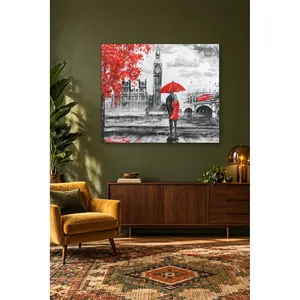 Parapluie rouge Fida et arbre rouge à Londres, impression sur toile - Product Image 2