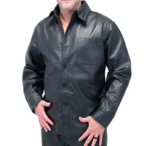 Siyah gerçek yumuşak koyun deri el yapımı moda erkekler gömlek motosiklet gömlek erkekler için tam kollu parti gece elbisesi deri trucke