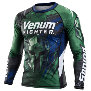 Camiseta de compresión profesional 100% poliéster transpirable para hombre, manga larga, fabricada en fábrica, camiseta de compresión MMA Venum Fighter en blanco. - Product Image 1