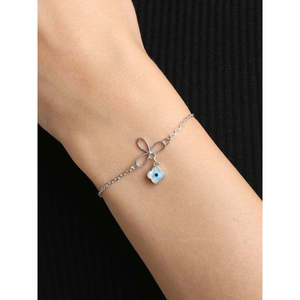 สร้อยข้อมือเงินแท้ 925 ประดับจี้รูปดอกไม้และดวงตาป้องกันภัย - Product Image 4