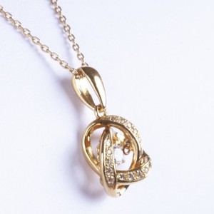 Noeud d'amour bijoux fins 10K or véritable zircon cubique pendentif pierre de danse belle coupe colliers pour les femmes pour la fête - Product Image 2