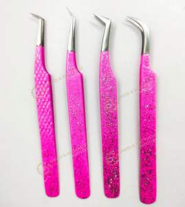 Pinzas de pestañas de diamante de 90 grados con logotipo personalizable Punta de volumen de fibra de plasma multicolor Pestañas altas duraderas de acero inoxidable - Product Image 5