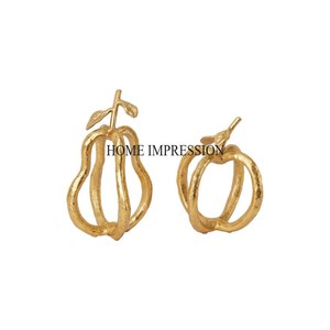 Ensemble de 2 Poires et Pommes Créatives Modernes en Aluminium Coulé de Haute Qualité, Sculpture en Plaqué Or, Fourniture de Décoration pour Table à Manger - Product Image 4