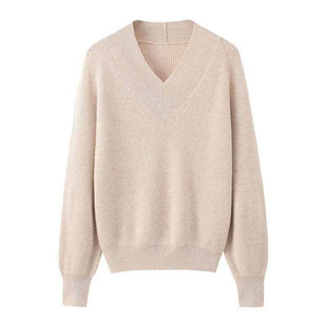 Pull ample à col en V uni pour femmes, tricot doux surdimensionné, pull de haute qualité, vente en gros de pulls pour femmes - Product Image 1