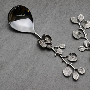 Venta caliente personalizada de la India, juego de servir floral hecho a mano, cuchara de acero inoxidable plateada, servidor de salsa para ensalada para cocina de Ramadán bajo - Product Image 5
