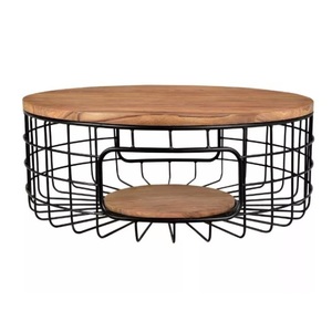 Modern Design Eco Friendly Top Quality Iron Wire <b>Table</b> Wood Top Decorative Dining Room Corner <b>Table</b> <b>With</b> Metal Base <b>Table</b> - Product Image 1