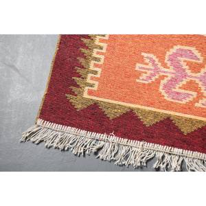 Alfombra pequeña vintage de 2.9x4 pies, alfombra turca de lana a rayas roja y naranja - Product Image 3