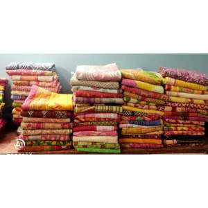 Indian Traditional <b>Kantha</b> Work Cotton Quilt Reversible Embroidered Block Print Sari <b>Throw</b> for Winter Lot of 50 for Home Use - Product Image 1