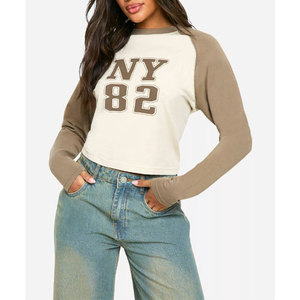 T-shirts pour femmes 100% coton de haute qualité dames O cou séchage rapide respirant conception unie t-shirts à manches longues - Product Image 4