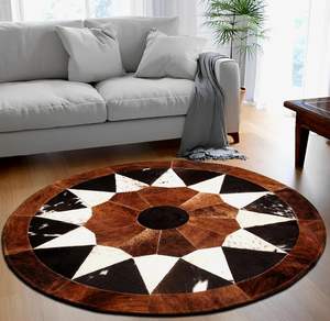 Tapis d'intérieur en cuir véritable fait main, patchwork de cuir de vache rayé, adapté aux animaux domestiques, antidérapant, décoration de luxe, polyvalent, espaces de prière à domicile - Product Image 3