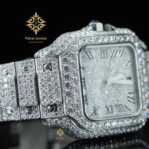 Montre pour homme de luxe en acier inoxydable avec cadran analogique, style hip-hop glacé avec moissanite VVS, montre de luxe en diamant - Product Image 5