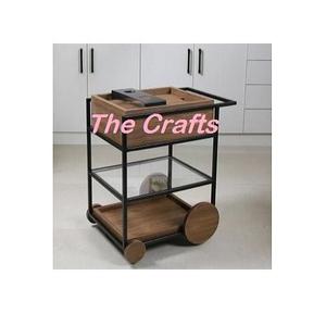 Chariot de service exclusif de collations de qualité en bois et en fer pour la vaisselle de restaurant - Product Image 1