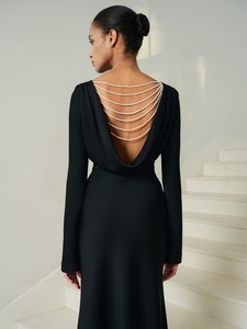 Vestidos elegantes para mujer, venta al por mayor, vestido drapeado sin espalda Mollya, ropa de manga larga, ropa de moda ecológica para mujer - Product Image 3