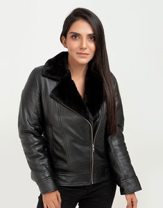 Premium Black Biker <b>Leather</b> Jacket, Double Face Lambskin <b>Leather</b> Jacket, <b>Ladies</b> <b>Leather</b> Jackets - Product Image 5