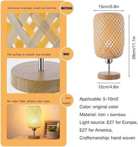 Lámpara de Mesa de Bambú Hecha a Mano con Pantalla de Estilo Japonés, Clasificación IP68, Luz Blanca Cálida para Decoración de Dormitorio y Sala de Estar - Product Image 5