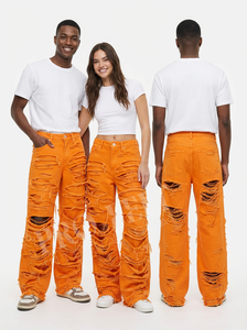 OEM ODM Jeans en denim déchiré épais en coton 450 GSM, jambe large, style streetwear, coupe ample, décontracté, tendance - Product Image 3