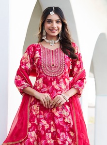 Ensemble Anarkali (Salwar Kameez) en Coton Léger pour Adultes, Style Moderne, Broderie en Coton Lourd Imprimé à la Feuille, Séchage Rapide, Toutes Tailles - Product Image 5