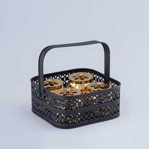 Juego de 4 Recipientes de Hierro Dorado y Negro Mate con Acabado Dorado y Negro Mate - Product Image 1