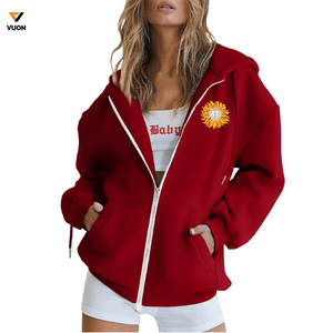 Venta al por mayor de sudaderas con capucha en blanco de alta calidad con logotipo personalizado bordado Zip up sudaderas con capucha Unisex de algodón Spandex de las mujeres de gran tamaño Zip up Hoodie - Product Image 3