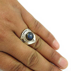 Anillo de Labradorita Estilo Bohemio, Plata 925, Corte Redondo, para Mujer, para Compromiso y Fiesta, Precio al por Mayor - Product Image 2