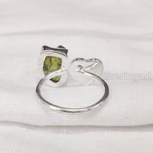 Joyería de piedra áspera, anillo para mujer, peridoto piedra preciosa de Natural en bruto, piedra natal de agosto, anillo de corazón ajustable, anillo de Plata de Ley 925 - Product Image 5