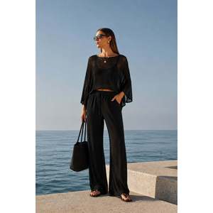 Ensemble deux pièces asymétrique texturé avec col bateau, blouson et pantalon - Rose - Rose - Product Image 1