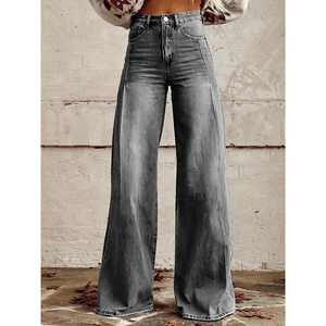 Celana kaki lebar wanita ukuran Plus, celana panjang Denim Bell-Bottoms motif Transfer panas 3D gaya baru - Product Image 2