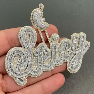 Pendentif Hip-Hop en forme de dessin animé, serti de moissanite véritable VVS certifiée IGI, plaqué or sur argent sterling personnalisé - Product Image 1