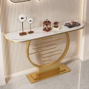 Modern Design Black Color Metal <b>Console</b> <b>Table</b> with <b>Marble</b> Top Sleek Design for Entryway Living Room or Hallway Deco - Product Image 2