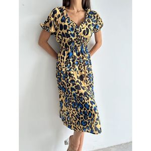 Vestido Largo Elegante de Satén Azul con Estampado de Leopardo para Mujer, Marca TOPSHOW, 100% Poliéster, Manga Larga, Informal, para Fiesta - Product Image 4