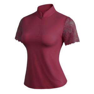 Camisa de Polo Ecuestre para Mujer, Manga Corta con Encaje Elegante, Material de Neopreno, Capas Base para Montar a Caballo y Golf, Ropa Casual - Product Image 1