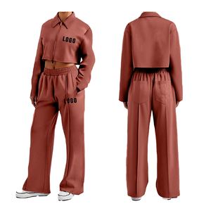 Ensemble de survêtement personnalisé pour femme, 2 pièces, en coton, coupe évasée, avec sweat à capuche, pour l'entraînement et la course hivernale, tenue tendance OEM - Product Image 5