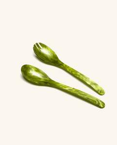 Ensemble cuillère et fourchette décoratifs en résine faits à la main pour salade - Vaisselle de fête moderne et écologique avec long manche - Product Image 3