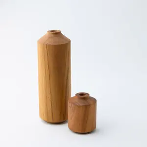 Vase à fleurs en bois rustique moderne, adapté à l'herbe de la pampa, aux fleurs séchées et au design d'intérieur neutre, accents de décoration intérieure - Product Image 1