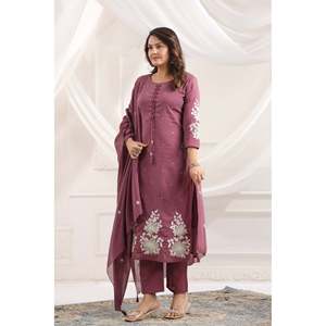 Ensemble Kurta en Chiffon Brodé en Coton pour Femme, Manches 3/4, Tenue Ethnique, Kurti de Créateur avec Dupatta, Tenue Décontractée Festive - Product Image 4