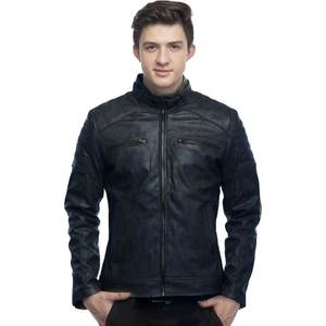 Chaqueta de moto de moda de invierno de diseño personalizado chaquetas de cuero negro de negocios para hombre - Product Image 1