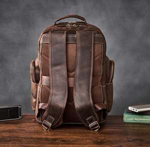 Sac à dos de luxe en cuir véritable imperméable et antivol, fermeture éclair, sac pour ordinateur portable de haute qualité, unisexe, capacité de 20 à 35 L, style vintage, coton - Product Image 4
