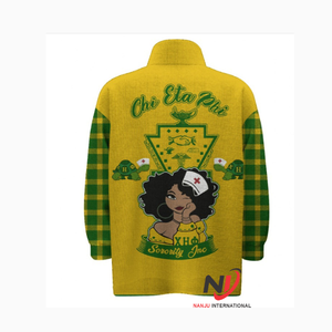 Chi Eta Phi Bomber Jacket Capítulo personalizado Logo letra y parches bordados Casual Zip Up Emblema Cosido Collage - Product Image 3
