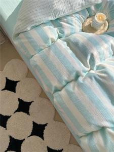 Ensemble de housse de couette en lin de qualité 3 pièces solide rose/bleu/vert/jaune rayure doux Double pleine/reine taille pour hôtel maison hôpitaux - Product Image 5