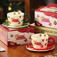 Tasse à café en céramique créative de Noël, motif de bonhomme en pain d'épices mignon, avec soucoupe, tasse à eau, cadeau pour le thé de l'après-midi