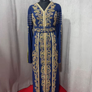 Robe Kaftan élégante pour les fêtes, brodée à la main avec des perles, avec voile, dernière collection de vêtements islamiques modestes pour mariage - Product Image 1