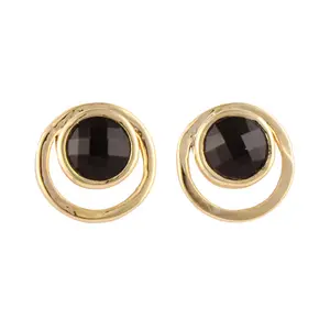 Klasik yuvarlak siyah oniks minimalist düğme küpe s 24k altın kaplama tasarımcı yuvarlak geri itin düğme küpe moda toptan kaynağı