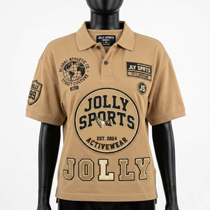 เสื้อโปโลผู้หญิงพรีเมียม ผ้าคอตตอนปิเก้ 220 GSM สีเบจ หนานุ่ม พิมพ์ลายกราฟิก ปักโลโก้ตามสั่ง - Product Image 4