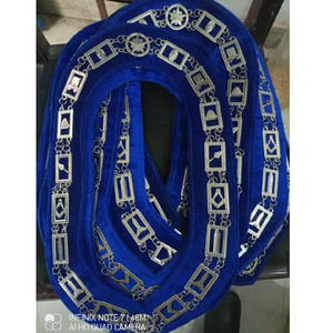 Collier en chaîne métallique argentée pour maître maçon, régalia maçonnique unique, avec support bleu, pour le Grand Arche, le Grand Prêtre, orné de perles rouges et argentées - Product Image 4