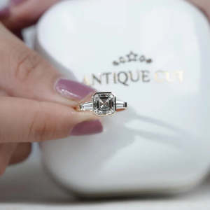 IGI Certified Engagement <b>Ring</b> with Asscher Cut Three Stone Design Bezel Set <b>Diamond</b> <b>Ring</b> - Product Image 5