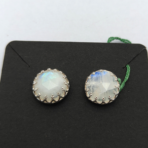 Rainbow Moonstone 12mm 925 Sterling Silver Designer <b>Stud</b> <b>Earrings</b> 5.06gms Handmade <b>Fine</b> Jewellery with Pearl for Women - Product Image 2