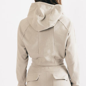 เสื้อฮู้ดครอปผ้าถักพิมพ์โลโก้ตามสั่งสำหรับผู้หญิง แฟชั่นล่าสุด ผลิตจากผ้าฝ้าย 100% - Product Image 5