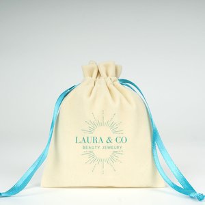 Personalized Turquoise Velvet Rose <b>Drawstring</b> <b>Pouch</b> with Screen Printing Recyclable for Storing Necklaces Gems-4 X 5 Inches - Product Image 5